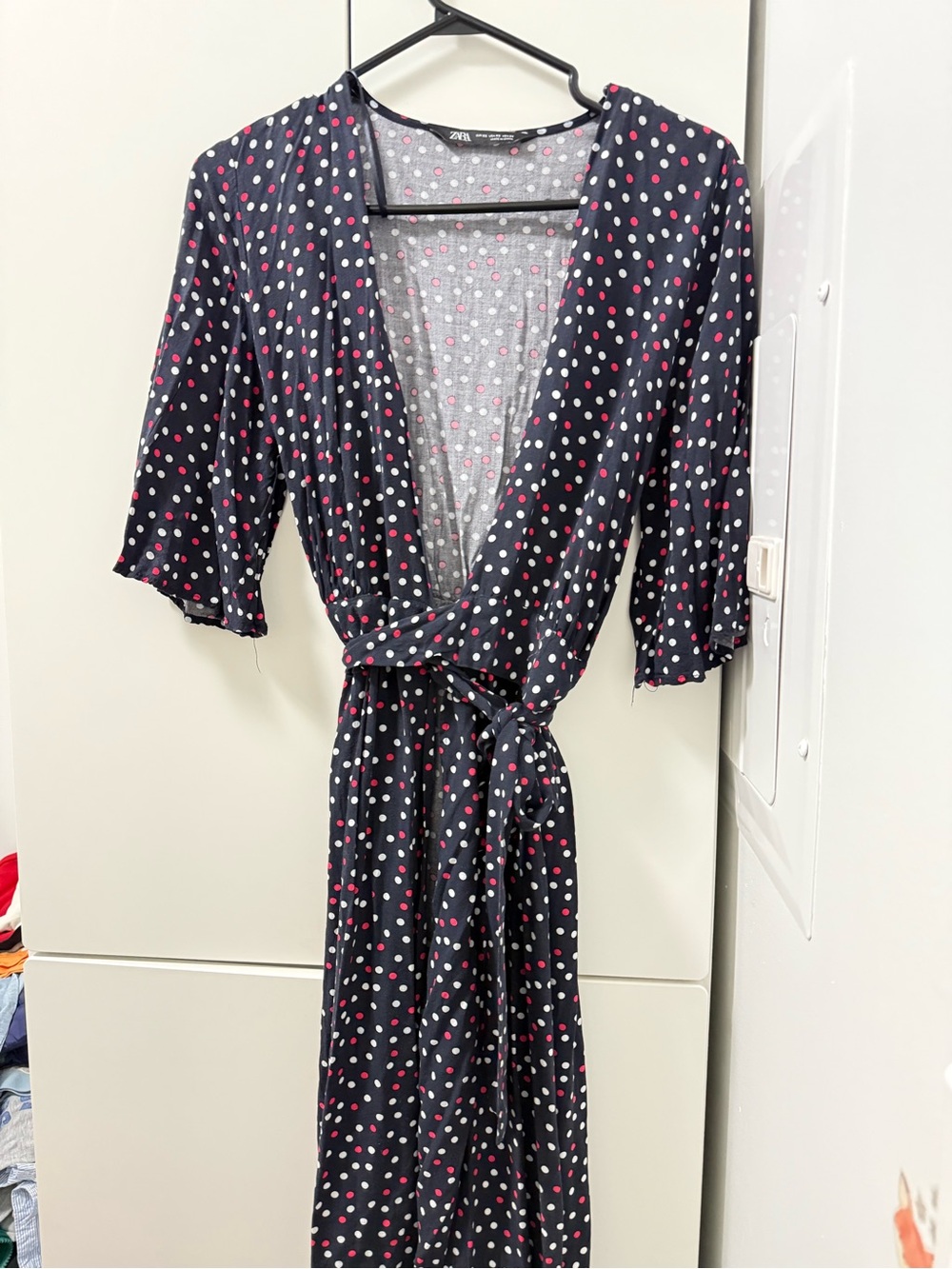 Zara Navy Maxi Dress with Red & White Polka Dots
